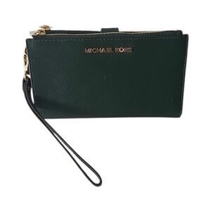 Michael Kors Women's Jet Set Double Zip Wristlet Wallet Green/Gold